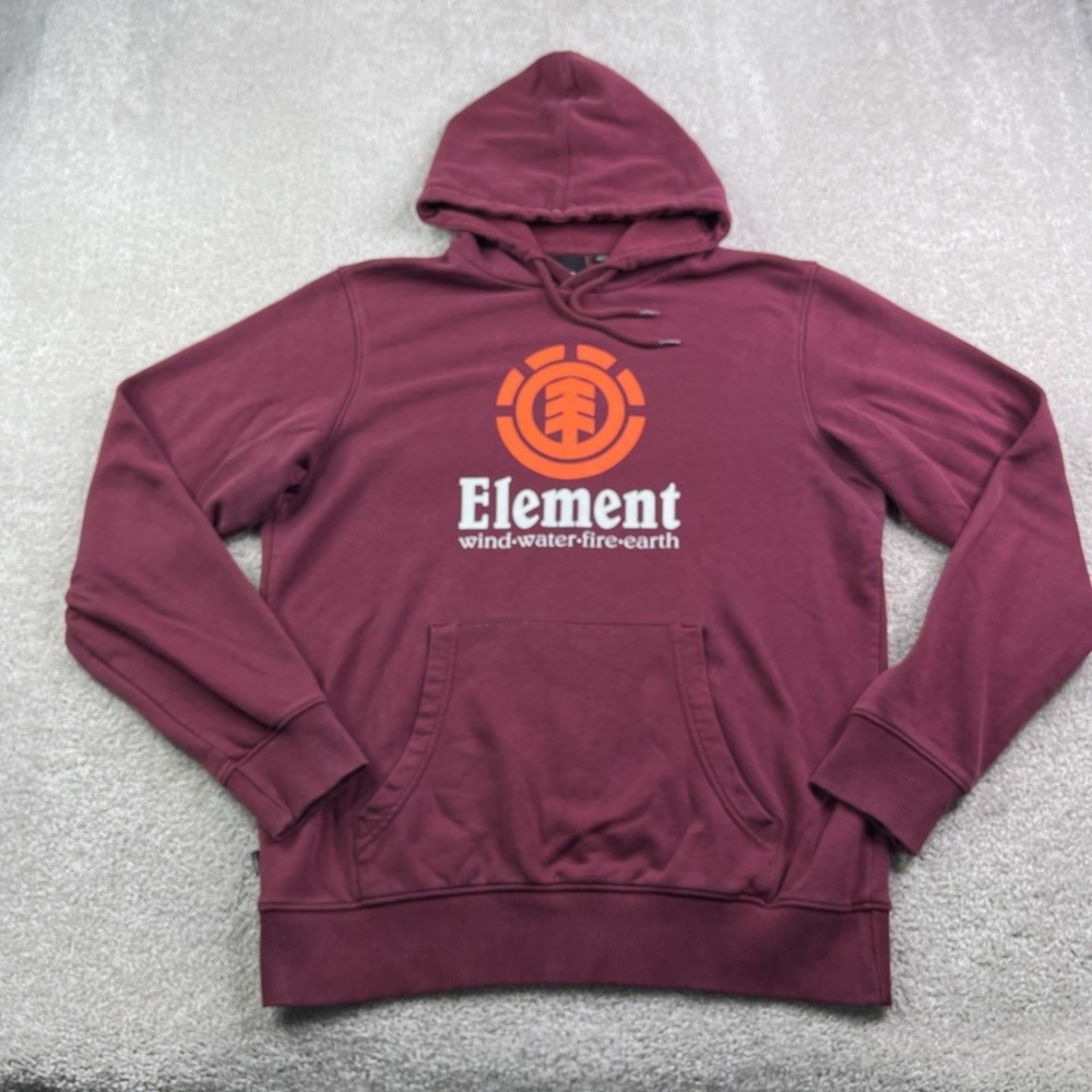 Element Hoodie Mens Large Maroon Graphic Logo Pullover Skateboarding Sweatshirt